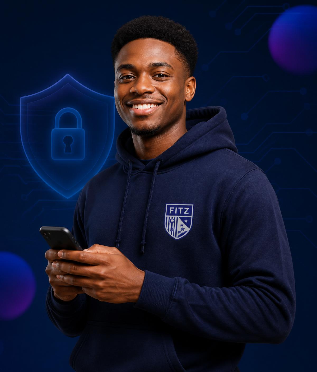 FITZ student holding a smartphone